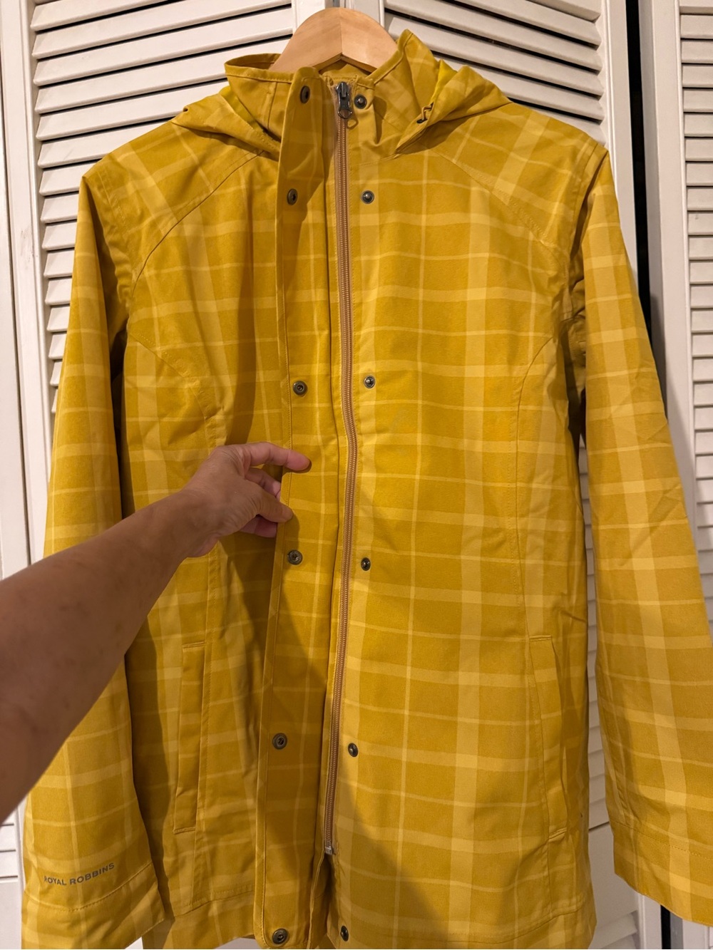 Royal Robbins Yellow Plaid Hooded Rain Jacket